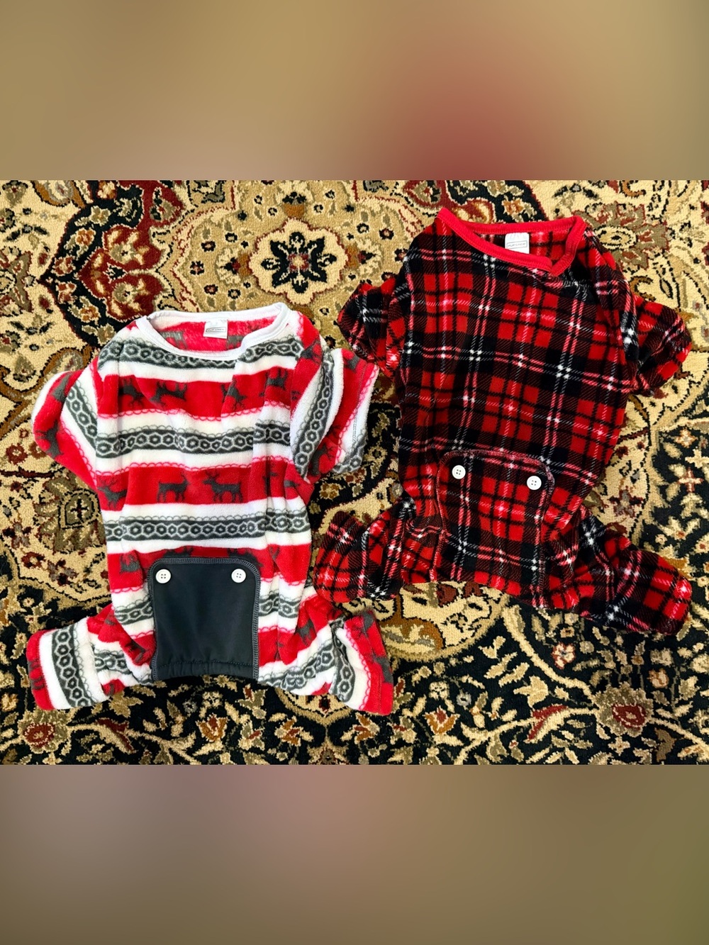 Size Large Dog clothing Red Plaid & Reindeer Fleece Pajamas